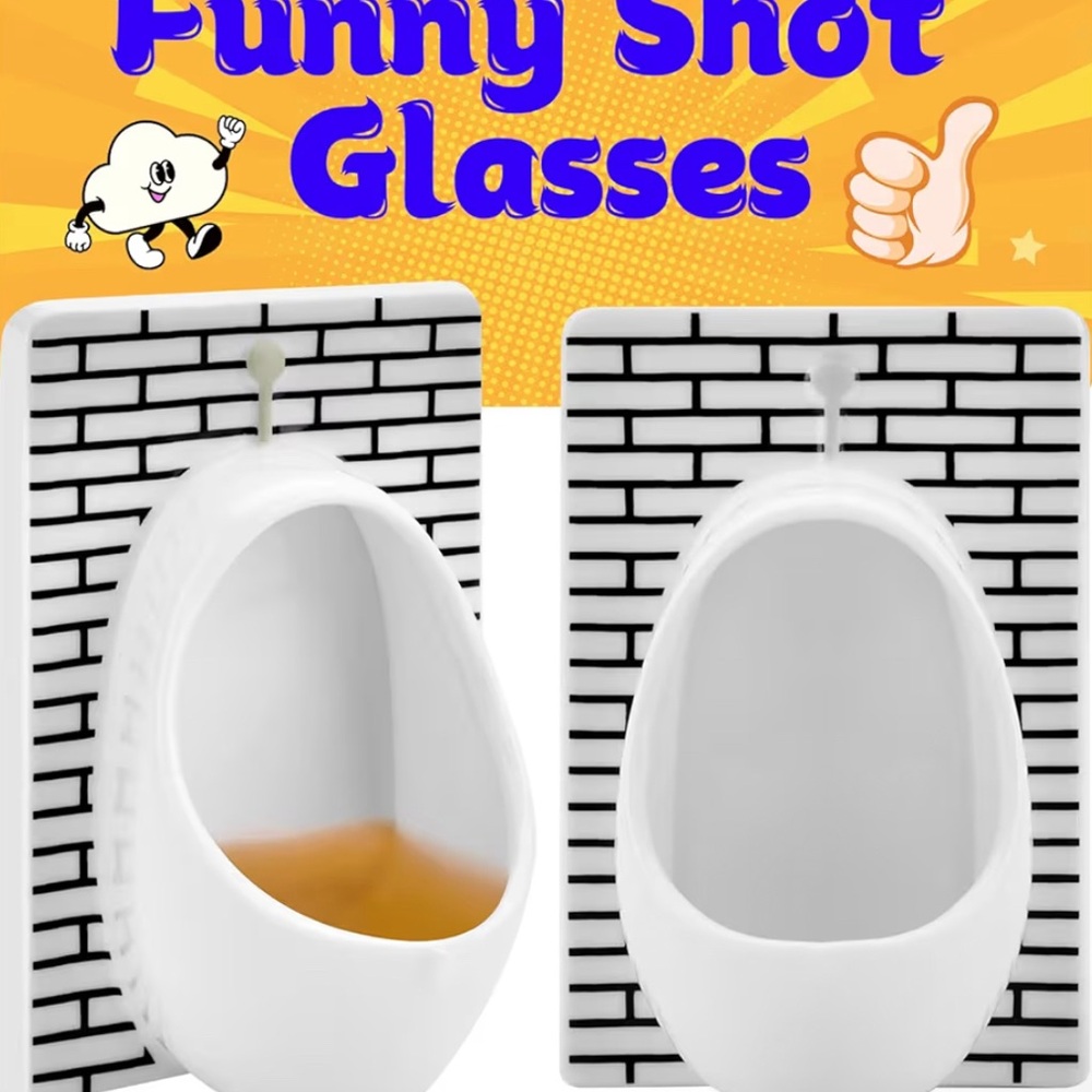 Novelty White Urinal Shot Glasses - Set of 2